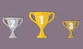 Gold, Silver and Bronze Trophy Cup. First place award. Champions or winners Infographic elements. Vector illustration. Flat design Royalty Free Stock Photo